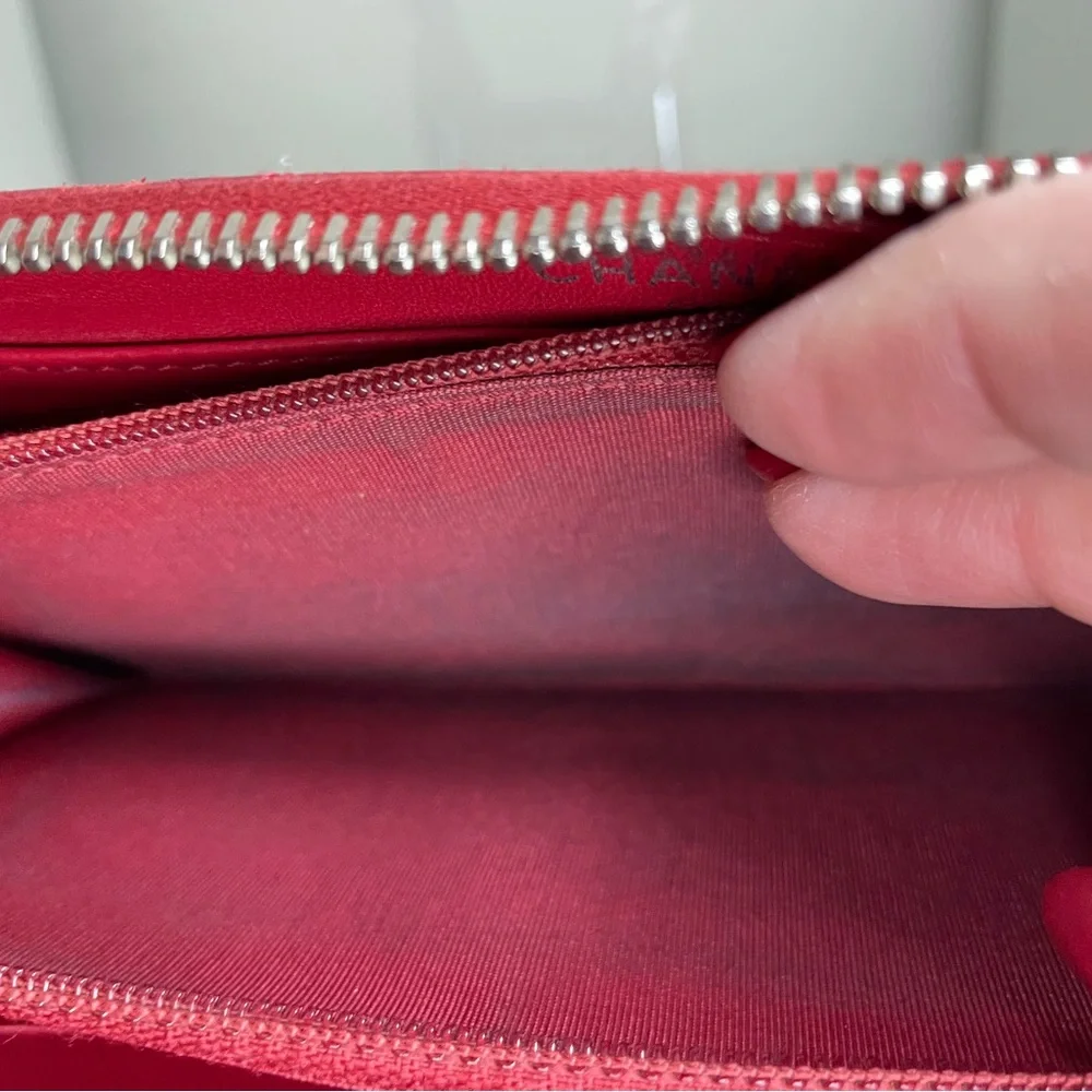 Chanel Lambskin Multi Size Quilted Zip Around Wallet Red EXTREMELY RARE